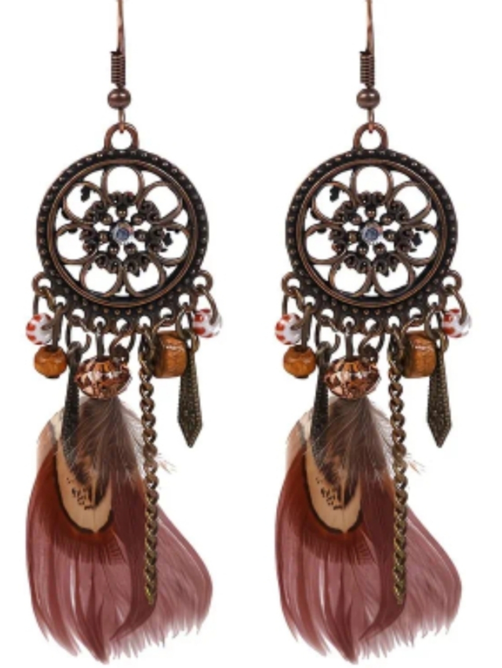 New Brown Boho Western Dream Catcher Earings